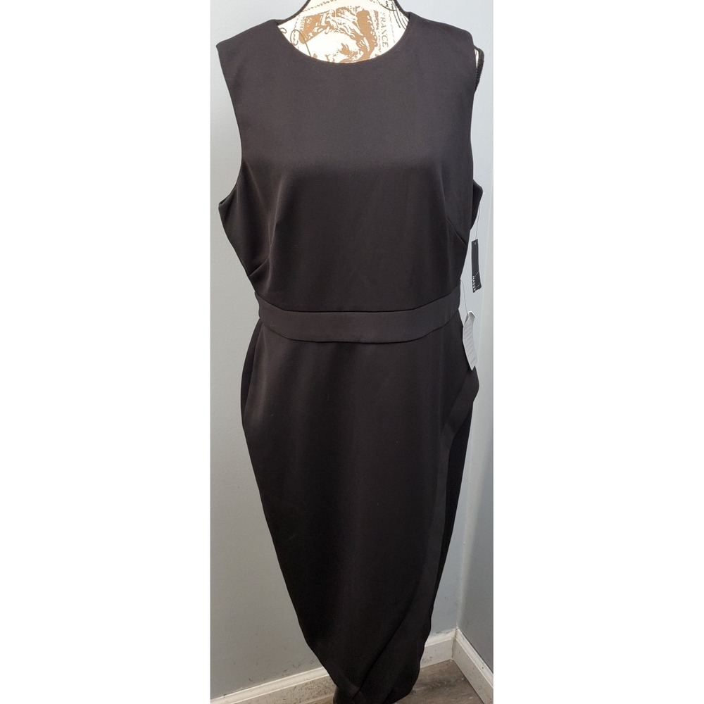 Maggy London Sheath Dress Womens 16 Black Elegant Waistline Panel Tulip Hem